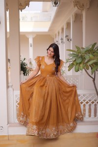 Vestido Anarkali Amarillo Bordado con Dupatta para Mujer, Diseño de Diseñador, Ropa Étnica para Fiestas, Colección India para Bodas y Celebraciones - Product Image 2