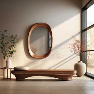 Miroir mural ovale en bois, cadre ovale naturel, miroir décoratif d'appoint, chambre à coucher, salon, couloir, entrée, décoration bohème moderne - Product Image 3