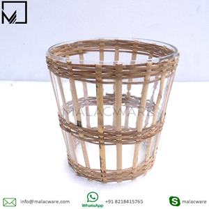 Precio de fábrica directo, maceta de vidrio tejida de bambú de diseño múltiple, florero transparente, jarrón único personalizado - Product Image 2