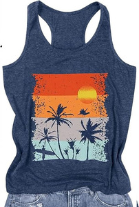 Custom Womens Vintage Sunset Palm Tree Graphic Racerback Tank Top Sleeveless Casual Summer Beach Fitness Vest Top - Product Image 5