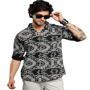 Camisa de algodón de manga larga con corte entallado para hombre personalizable diseñador cuello de polo adornado antiarrugas informal formal - Product Image 2