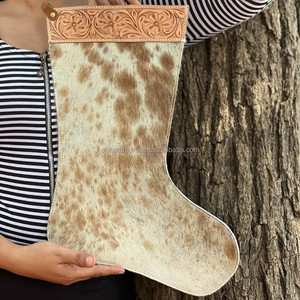Vente chaude Personnalisé 16 "Grand Bas De Vacances De Noël Western À La Main En Cuir De Vachette Floral Arbre De Noël Bas - Product Image 2