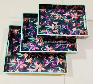 Bandeja de servicio de madera de diseño elegante impresa con esmalte de estilo antiguo MDF personalizado con característica decorativa - Product Image 1