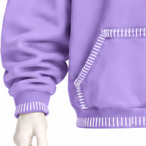 Lavender Stitched Border Distressed Pullover <b>Hoodie</b> <b>Oversized</b> Sweatshirt Contrast <b>Stitch</b> Kangaroo Pocket Casual Streetwear Appar - Product Image 5