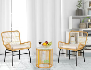 Traditional Outdoor Wicker Chair <b>Set</b> 3 Pieces Park Hotel Villa Balcony Garden <b>Patio</b> Courtyard & Apartment - Product Image 2