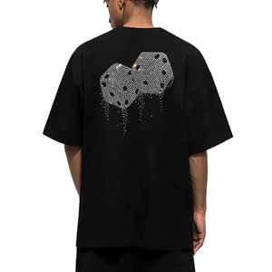 T-shirt oversize de luxe pour homme avec strass, motif diamant vintage, épaules tombantes, streetwear, logo personnalisé, vente en gros, mode - Product Image 5