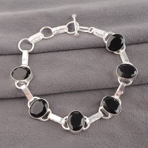 Black Onyx Sterling Silver Faceted Gemstone Bezel <b>Adjustable</b> Luxury Charm <b>Bracelet</b> for Women Elegant Anniversary Gift - Product Image 2