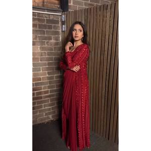 Robes élégantes de saree de travail de fil et de séquence de vêtements de fête pour des occasions spéciales - Product Image 3