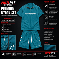 REXFIT SPORTS 2026 Ensemble personnalisé homme vert sarcelle en nylon (chemise et short) pour entraînement sportif, fabricant OEM ODM, survêtement de sport en gros
