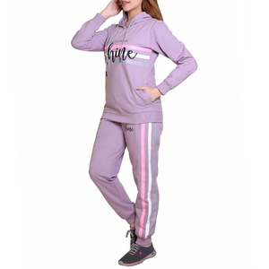 Women <b>Tracksuit</b> <b>Set</b> Hooded Sweatshirt And Joggers With Shine Print <b>Pink</b> Stripes Casual Autumn Wear Full Sleeve Regular Fit - Product Image 2