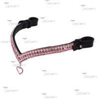 Luxe - Bandeau de tête de cheval en cuir en forme de V avec cristaux, double rangée de strass, breloque cœur, taille et couleur personnalisables MS