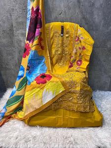 ผ้าไหมสำหรับปาร์ตี้อินเดียปากีสถานขนาด50 (5XL) ต้องมี Eid shalwar kameez เสื้อคอตตอนหนักกึ่งบนสนามหญ้า - Product Image 4