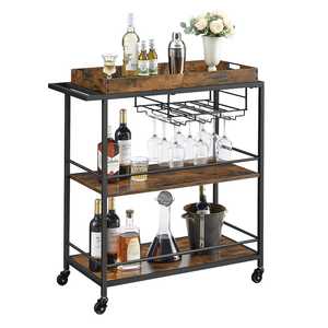 3-Tier Industrial Wine Rack Table Large Capacity Liquor Cabinet <b>Serving</b> Cart with Wine Glass Holder for Dining Room Decor - Product Image 6
