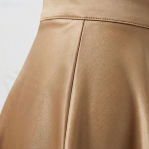 Women A-Line Mini <b>Skirt</b> PU Leather Satin <b>Elastic</b> Waist Shiny Solid Color Pleated Design All Seasons Wear - Product Image 5