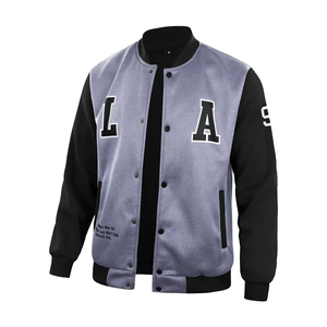 Wholesale Hot Trending <b>Men</b> Casual Woven Coated Stand Collar Breathable Varsity Bomber <b>Jacket</b> Zipper Closure Front Logo <b>Letter</b> - Product Image 4