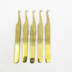 Pinzas de Acero Inoxidable para Extensión de Pestañas RMI Wholesale Gold Tweezer, Herramienta para Pestañas con Punta de 90 Grados, Proveedor de Logotipo Privado - Product Image 2