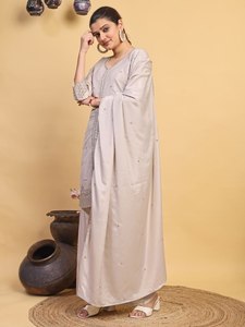 <b>WHITE</b> Embroidered Floral <b>Kaftan</b> Salwar Suit With Dupatta Traditional Indian Pakistani Wear Loose Fit Floor Length Women's Dres - Product Image 2