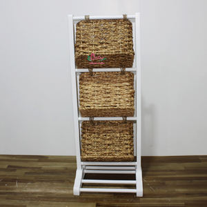 Étagère en osier de jacinthe d'eau écologique avec panier et cadre en bois pour l'organisation de la maison décorative - Product Image 4