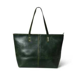 Sac fourre-tout en cuir véritable vert avec fermeture éclair, style minimaliste, pour usage quotidien, sac à main pour femme - Product Image 1