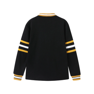 Cárdigan de lana grueso de invierno para mujer, estilo universitario de Alabama State, negro con ribete de rayas blancas y amarillas, botones frontales y bolsillos de parche, clásico. - Product Image 2