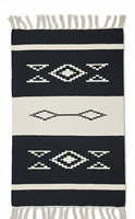 Tapis de voyage/pique-nique rectangulaire en coton tissé à la main, motif floral moderne, lavable en machine, réversible, noir, 950 GSM
