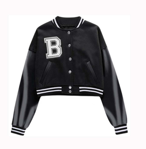 Chenille <b>Patches</b> Embroidery College Style Varsity Outerwear Coats Breathable & Finished Design-Top Selling Women's Crop <b>Jacket</b> - Product Image 1