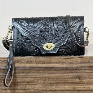 Bolso de Mano Mini de Cuero Genuino Hecho a Mano para Mujer, con Patrón Floral en Relieve, para Efectivo y Tarjetas, Estilo Bandolera, Novedad 2026, Superventas - Product Image 2