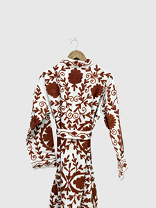 Chaqueta de Terciopelo con Bordado Floral, Cuello Mandarín, Manga Larga, Estilo Prairie Chic, Talla Grande, Ropa de Invierno para Mujer - Product Image 4