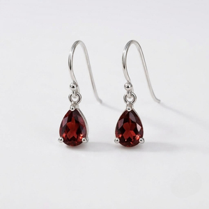 Boucles d'oreilles pendantes tendance bohèmes en grenat rouge naturel, argent sterling 925 plaqué rhodium, bijoux de luxe pour femme, janvier - Product Image 1