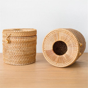 Cylinder tissue box handcrafted rattan <b>table</b> top napkin paper holder boxes home decor accessory - Product Image 4