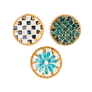 Meilleures ventes : Napperons et sous-verres en rotin de haute qualité, écologiques et durables, incrustés de nacre - Product Image 1