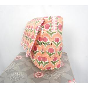 Bolsa de Cosméticos Acolchada Hecha a Mano 100% Algodón Puro, Estampado Floral Rosa, Bolsa de Maquillaje de Viaje - Product Image 5