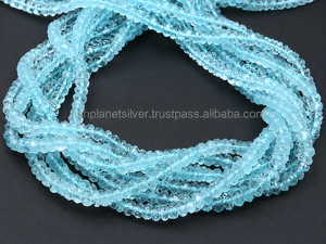 Collier de perles de pierres précieuses en aquamarine naturelle facettée en forme de rondelle, vente en gros |   Perles d'aigue-marine bleues en vrac pour la fabrication de bijoux - Product Image 2