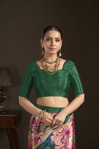 Sari prêt-à-porter et blouse cousue, sari indien en soie crêpe, imprimé floral, sari imprimé numériquement, design magnifique - Product Image 5