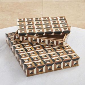 Caja de Joyería Moderna con Incrustaciones de Resina Ósea y Madera, Diseño Geométrico en Blanco y Negro, Rectangular, con Tapa, a Precio de Mayoreo - Product Image 6