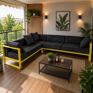 Sofá Seccional Esquinero en Forma de L Moderno con Estructura Metálica y Asientos Tapizados para Sala de Estar - Product Image 5