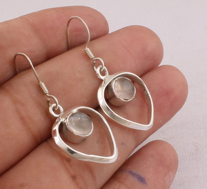 Natural Rose Quartz Heart <b>Earrings</b> 925 Sterling <b>Silver</b> Vintage Style Pink Gemstone Love Heart Dangles Wholesale Jewelry - Product Image 4