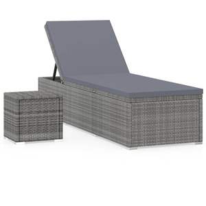 Poly Rattan lettino in grigio con cuscino e tavolo da tè mobili da esterno resistente - Product Image 2