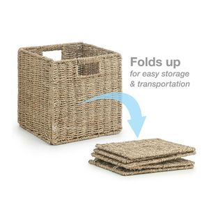 Vintage Collapsible Foldable Woven Seagrass <b>Cube</b> Storage <b>Basket</b> Set with Integrated Handles Multi-Purpose Organization - Product Image 2