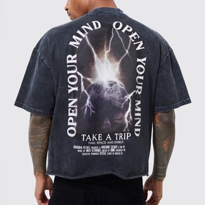 OEM bas quantité minimale de commande vente en gros de t-shirts délavés à l'acide vintage en coton pour hommes, t-shirts décontractés vierges surdimensionnés à col en O de grande taille, chemises pour hommes High Street - Product Image 2