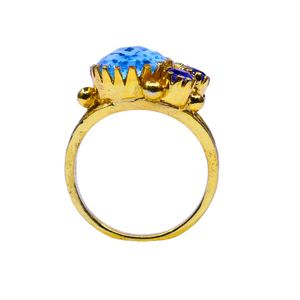 Anillo Clásico de Plata de Ley 925 Chapado en Oro con Topacio Azul y Cianita para Mujer, Joyería para Bodas - Product Image 3