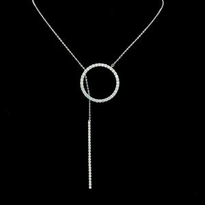 Compre un collar de plata de ley de lujo con colgante circular con incrustaciones de diamantes de moissanita y barra vertical, el regalo de boda perfecto - Product Image 1