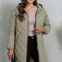Veste longue matelassée vintage pour femme, à capuche, en polyester, isolée, zippée, pour l'hiver, avec un design classique