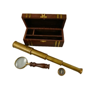 Telescopio antiguo Lupa de latón y brújula con caja gratis Logotipo personalizado Artículos de regalos náuticos Caja Precio al por mayor - Product Image 1