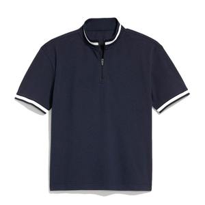 Camiseta de punto para hombre al por mayor, con estampado, de secado rápido, transpirable, con media cremallera, de alta calidad, estilo vintage, manga corta, informal, 100% algodón - Product Image 5