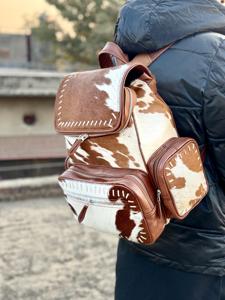 Genuine <b>Leather</b> Hair on <b>Backpack</b> Fashion Vintage Multi-function <b>Large</b> Capacity Unisex Zipper Closure Portable HNBP-0021 - Product Image 6