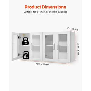 2-Tier White 12 X 24 X 24 (D X W X H) Laundry Room <b>Wall</b> <b>Mounted</b> Cabinet Adjustable Shelf 4 Doors Kitchen Bathroom <b>Cupboard</b> - Product Image 2
