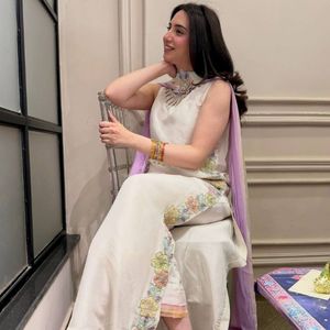 Women Indian Pakistani Cotton Set Sleeveless Fit and Flare Kurta Palazzo with <b>Shawl</b> Quick Dry <b>for</b> Daily Wear - Product Image 6