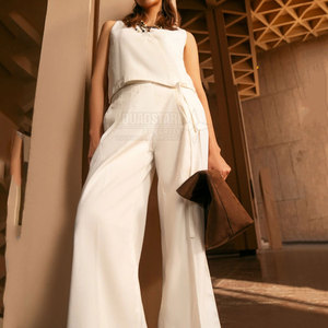 Best Quality Light Weight Solid Casual Spring/Summer Women Co-ord Set 2-Piece Long Set Breathable Eco-Friendly <b>Linen</b> Blend - Product Image 3
