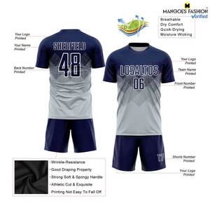 Soccer Game Training Wear Premium Custom <b>Silver</b> Navy-<b>White</b> Sublimation Uniform Jersey Short Breathable Tagless Collar Clean - Product Image 3
